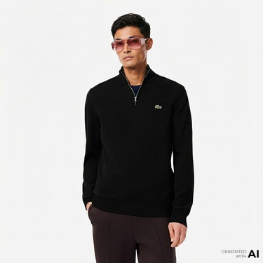  Lacoste Erkek Regular Fit Yarım Fermuarlı Lacivert Kazak