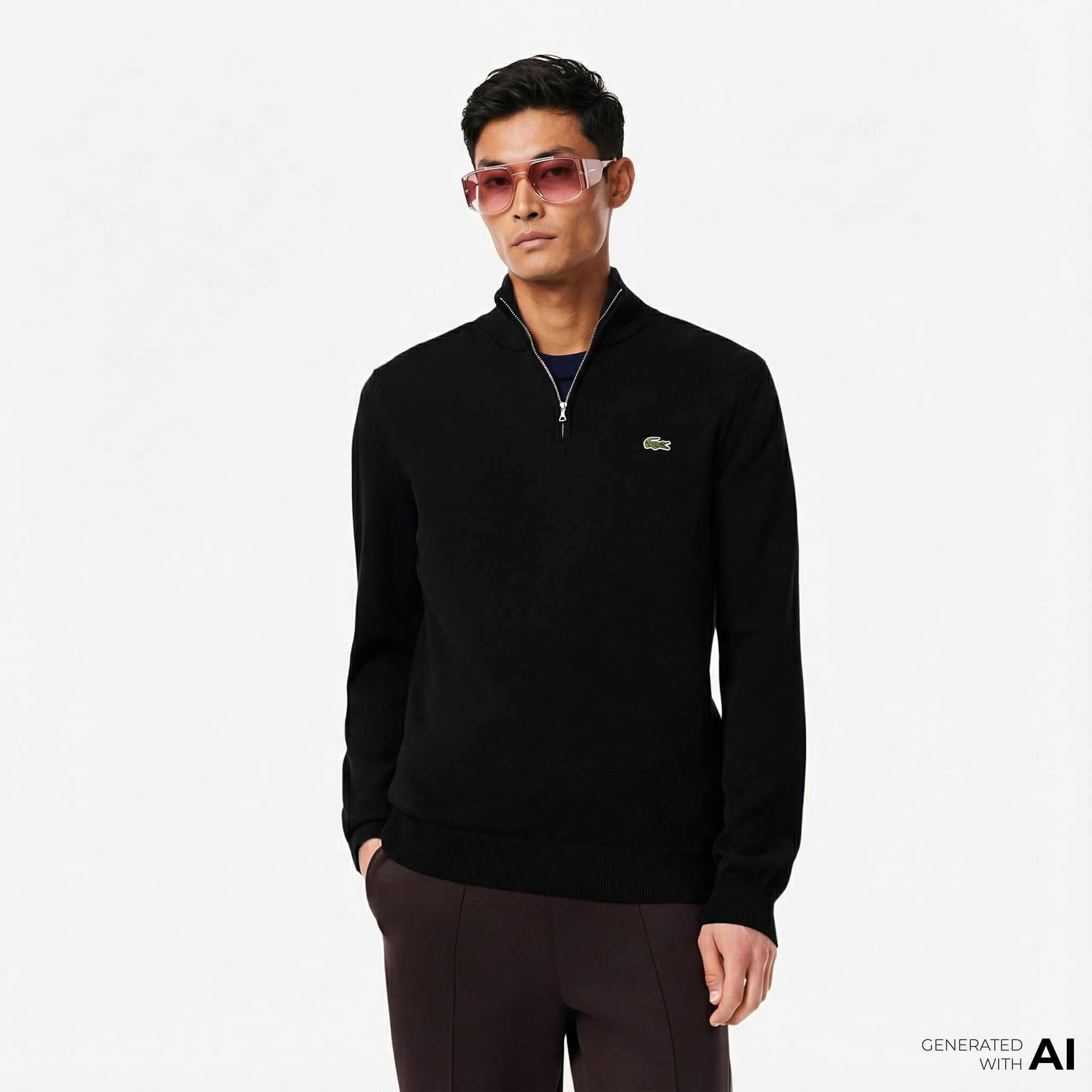  Lacoste Erkek Regular Fit Yarım Fermuarlı Lacivert Kazak