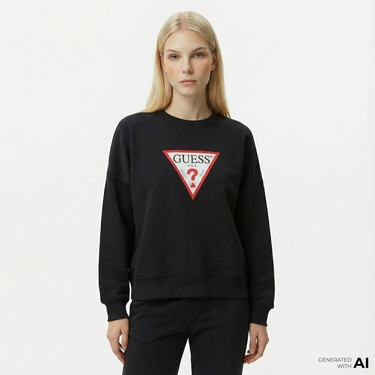  Guess Iconic Tria Kadın Siyah Sweatshirt
