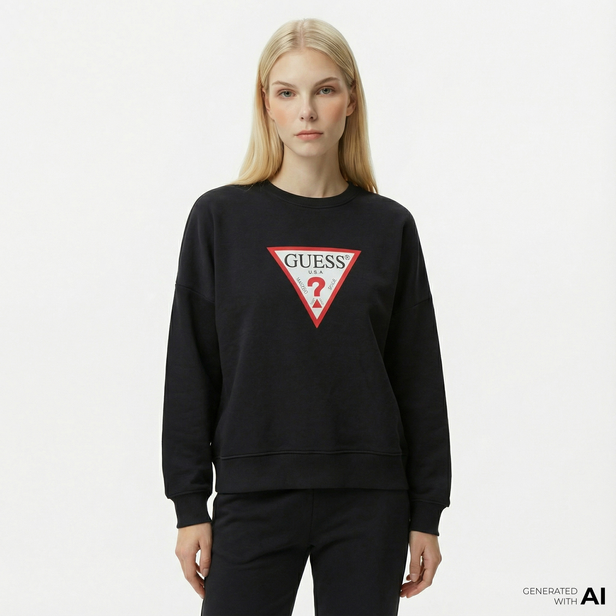  Guess Iconic Tria Kadın Siyah Sweatshirt