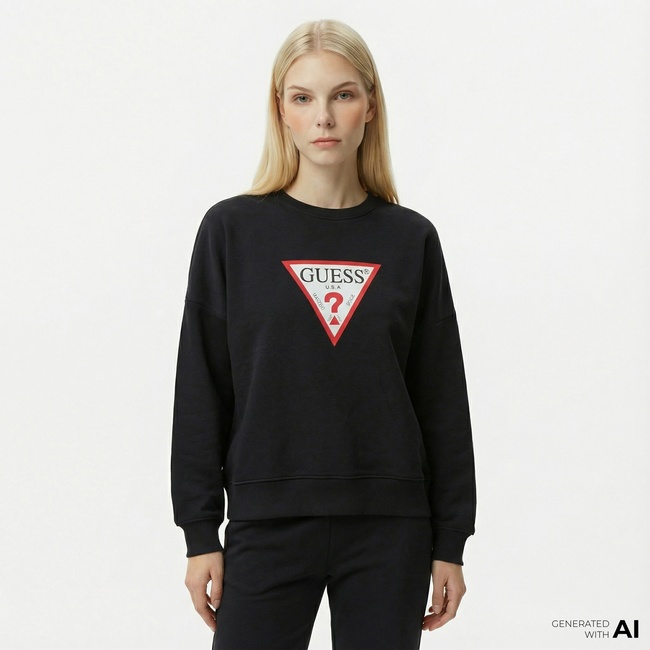  Guess Iconic Tria Kadın Siyah Sweatshirt