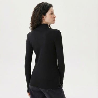  Lacoste Kadın Slim Fit Uzun Kollu Bisiklet Yaka Siyah T-Shirt