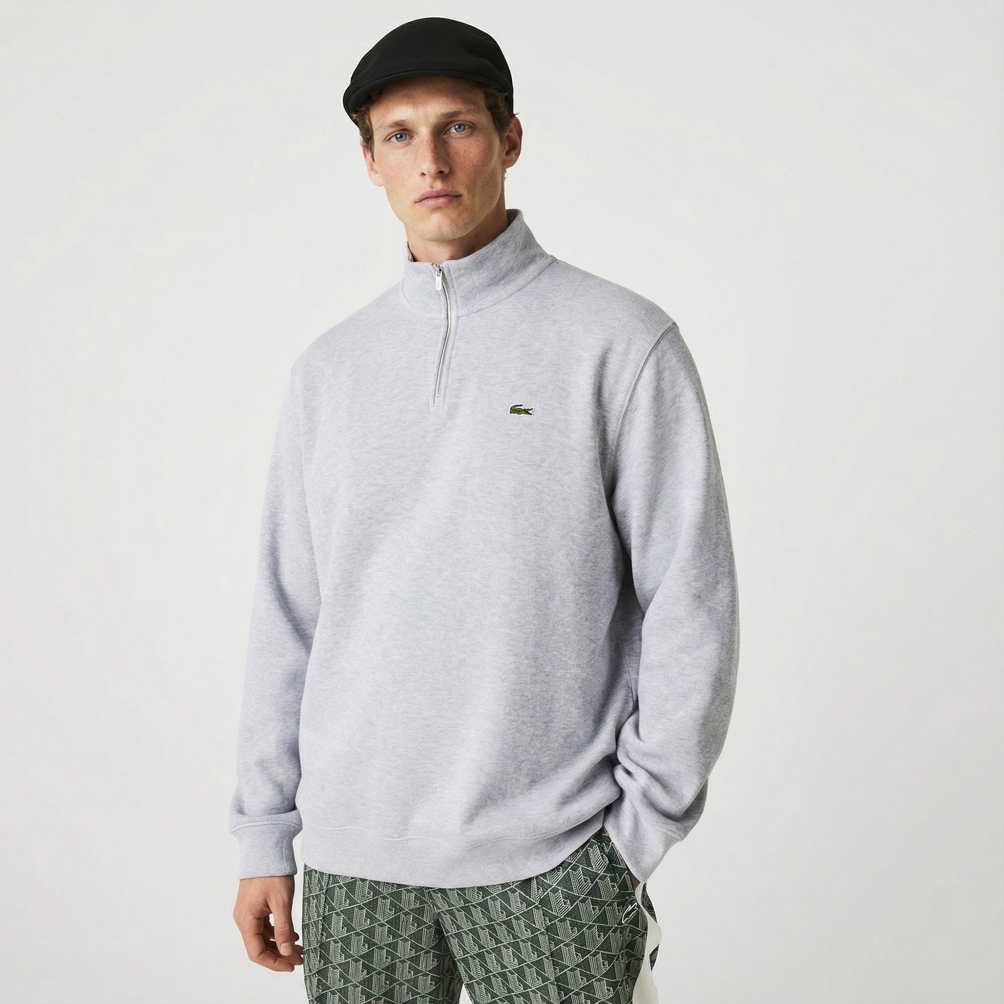 Lacoste Erkek Classic Fit Yarım Fermuarlı Gri Sweatshirt