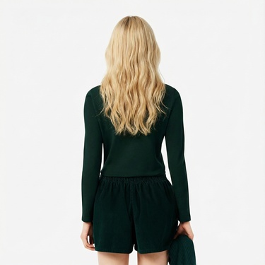  Lacoste Kadın Slim Fit Uzun Kollu Koyu Yeşil Polo