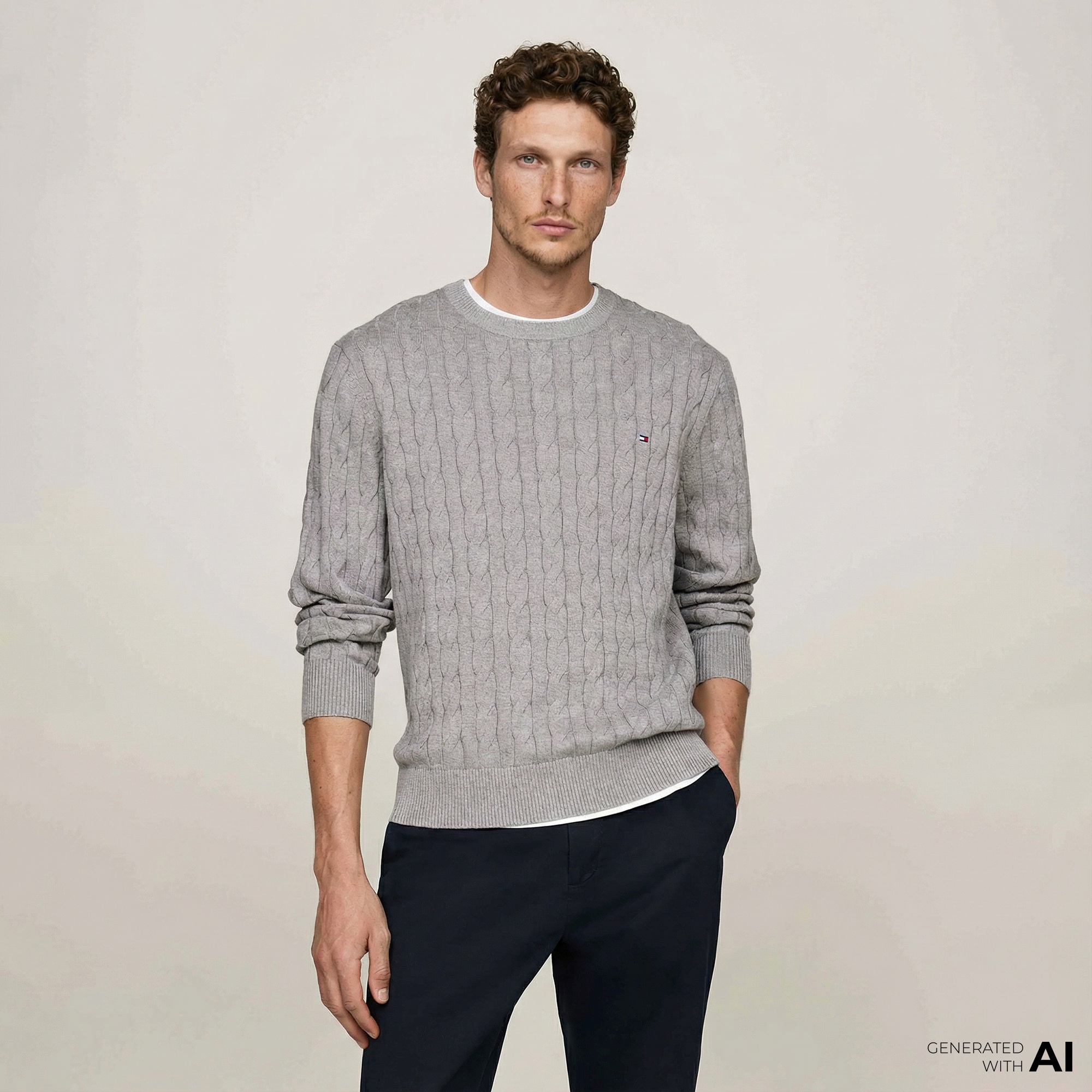 Tommy Hilfiger Erkek Triko Gri Kazak