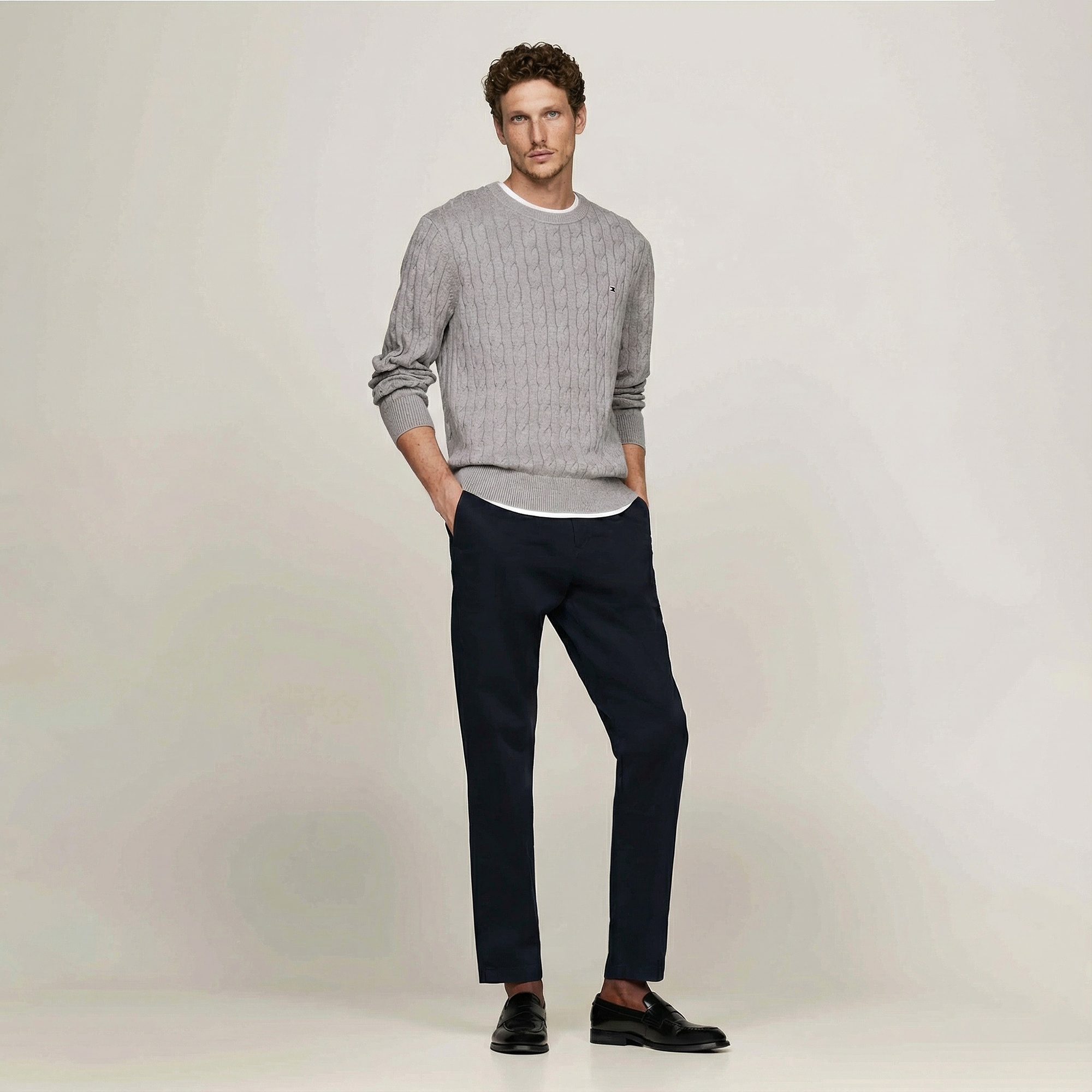 Tommy Hilfiger Erkek Triko Gri Kazak