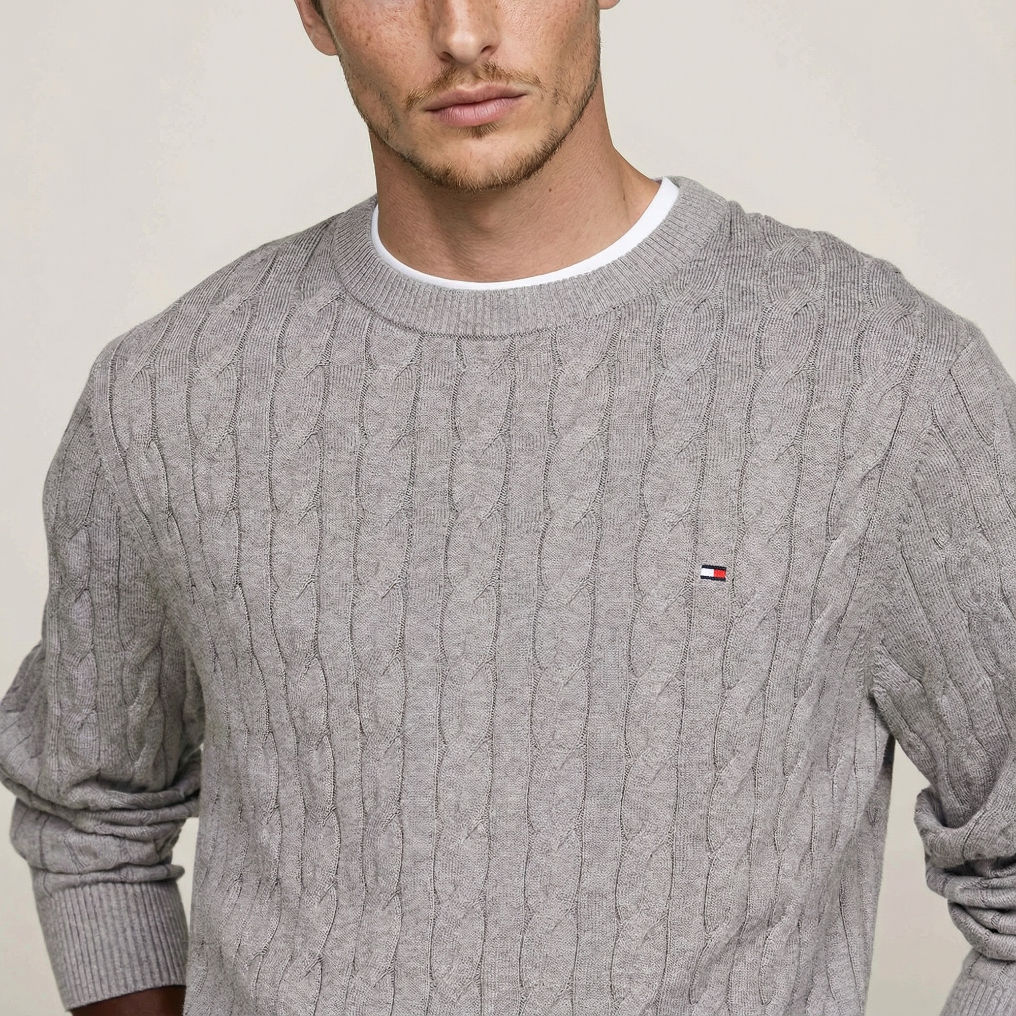 Tommy Hilfiger Erkek Triko Gri Kazak