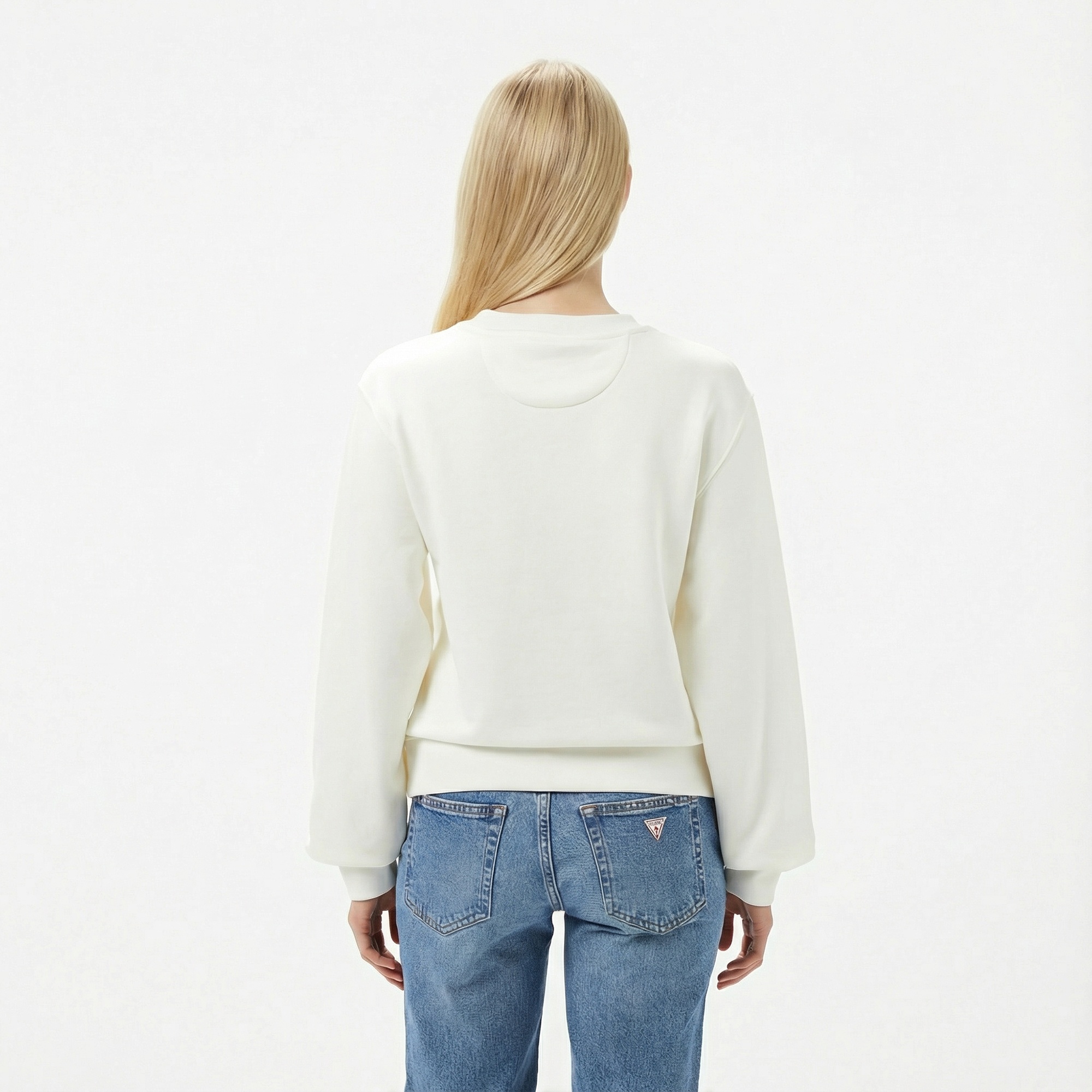 Guess Peony Logo Organic Kadın Beyaz Sweatshirt