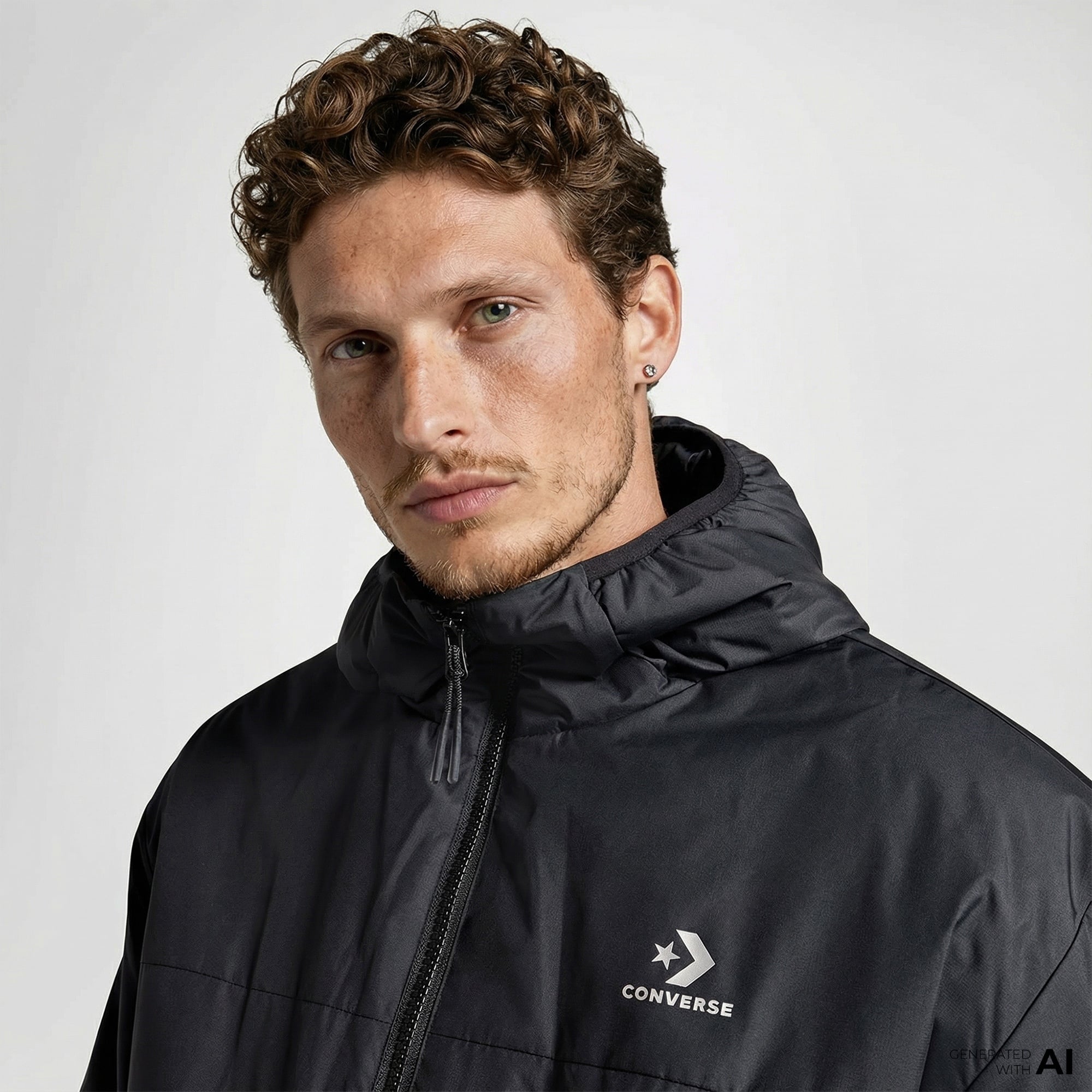 Converse Erkek Kapüşonlu Renk Bloklu Siyah Mont