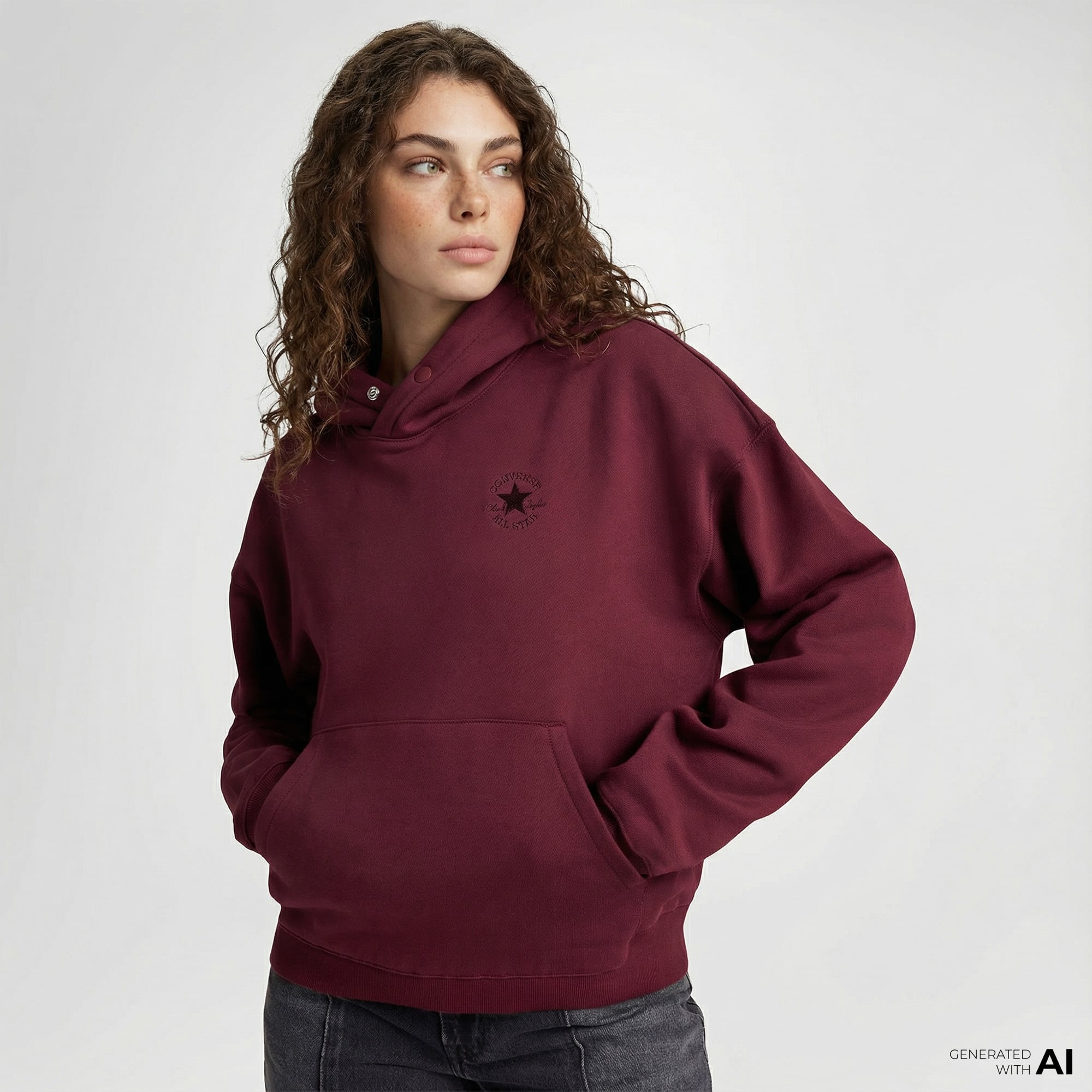 Converse Kadın Oversize Fit Bordo Hoodie