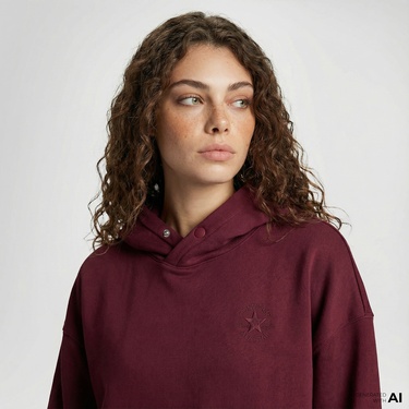  Converse Kadın Oversize Fit Bordo Hoodie