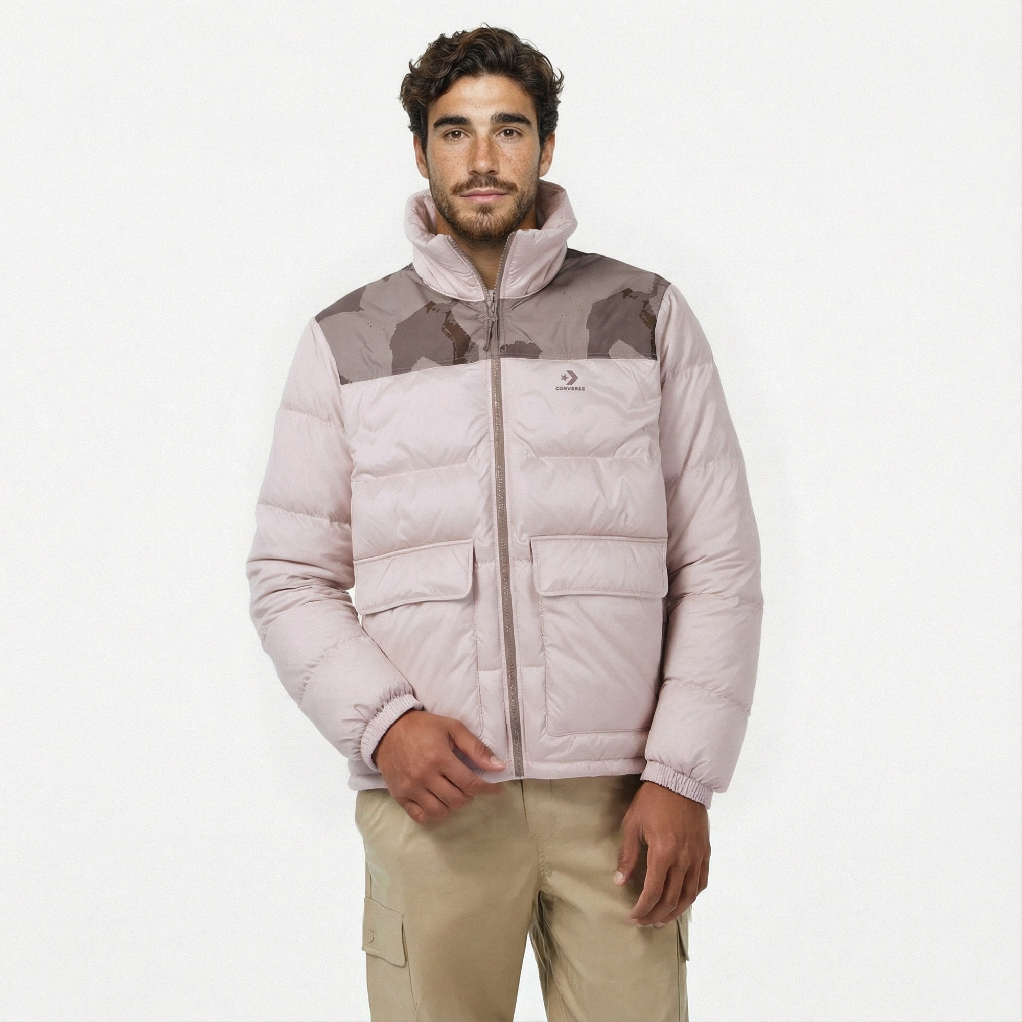 Converse Erkek Dik Yaka Bej Şişme Mont