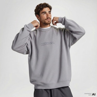  Converse Erkek Loose Fit Baskılı Gri Sweatshirt