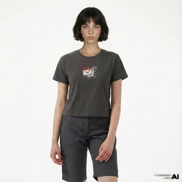  Converse Kadın Slim Fit Baskılı Gri T-Shirt