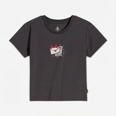  Converse Kadın Slim Fit Baskılı Gri T-Shirt