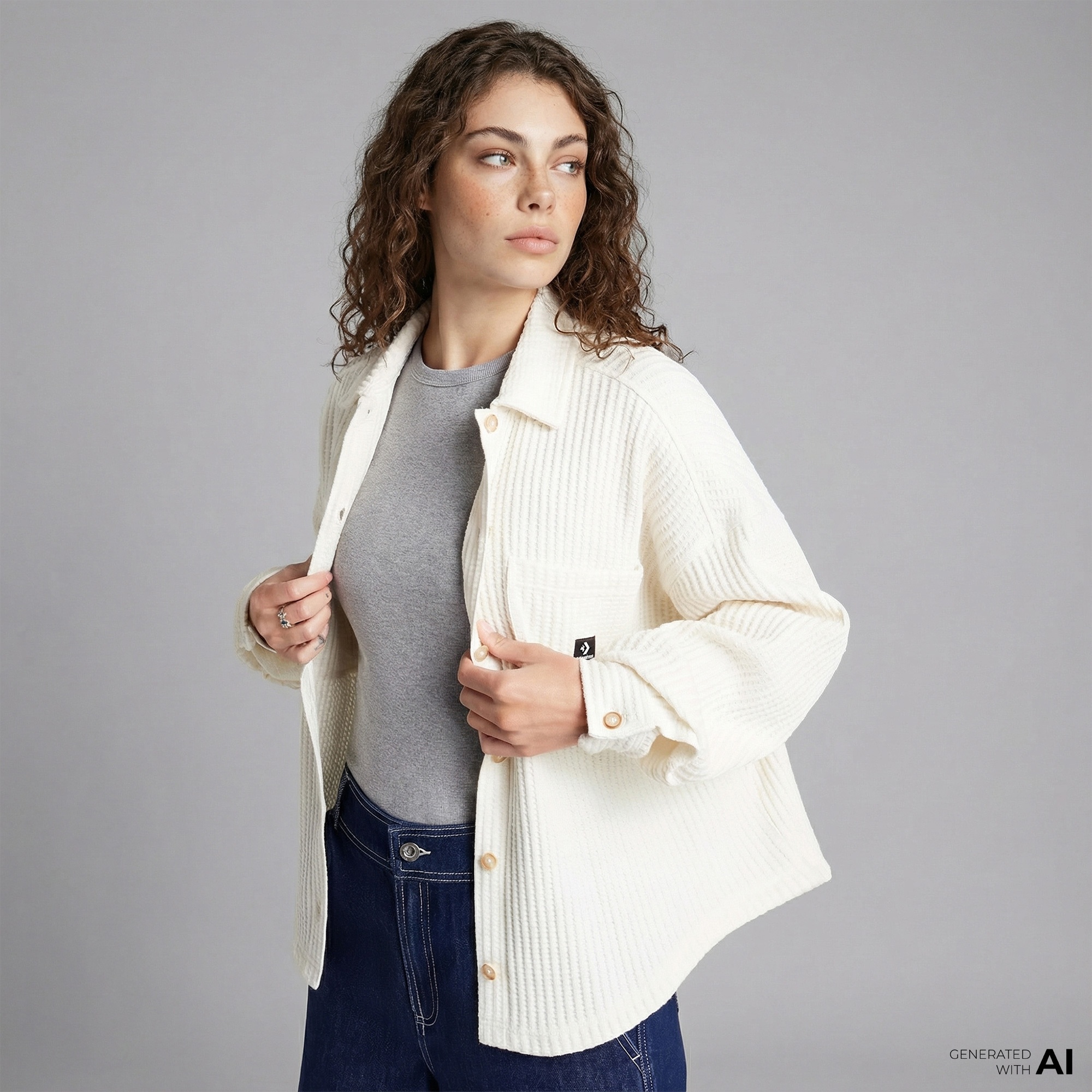 Converse Kadın Oversize Fit Krem Gömlek