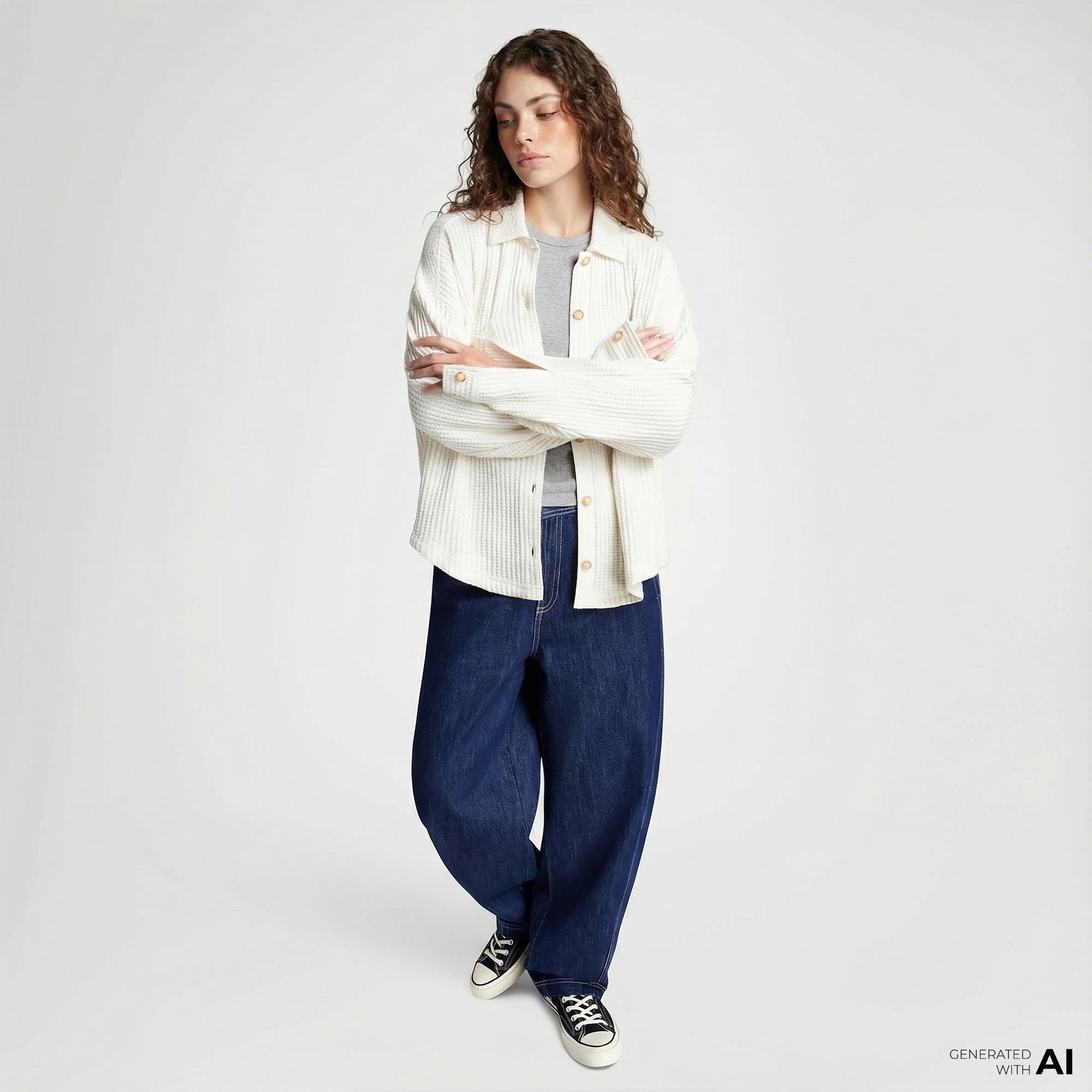 Converse Kadın Oversize Fit Krem Gömlek