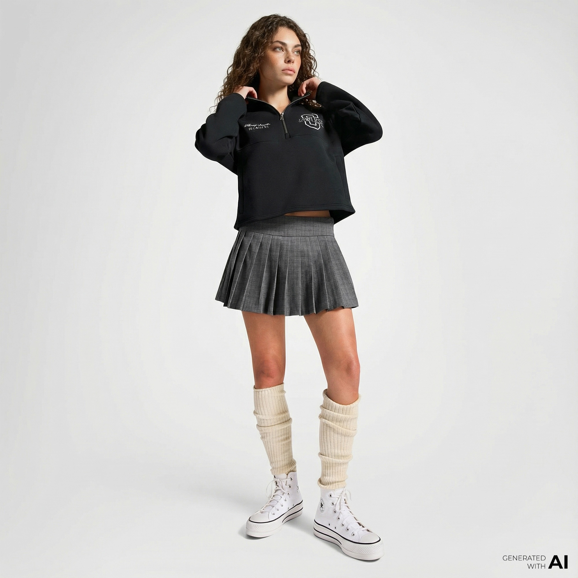 Converse Kadın Yarım Fermuarlı Siyah Sweatshirt