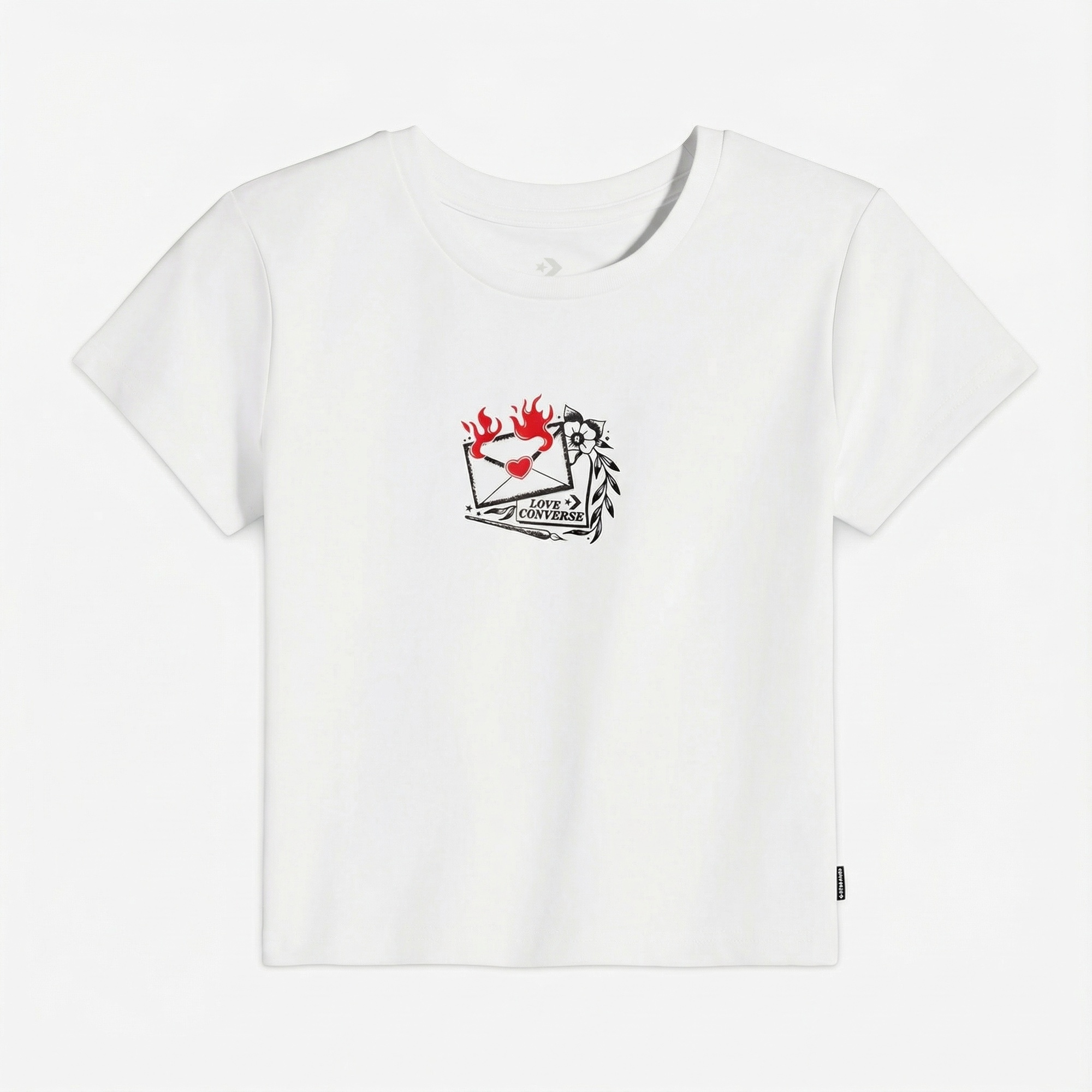 Converse Kadın Slim Fit Baskılı Beyaz T-Shirt