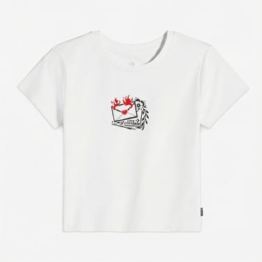  Converse Kadın Slim Fit Baskılı Beyaz T-Shirt