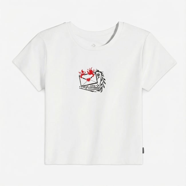  Converse Kadın Slim Fit Baskılı Beyaz T-Shirt