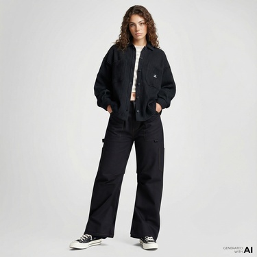  Converse Kadın Oversize Fit Siyah Gömlek