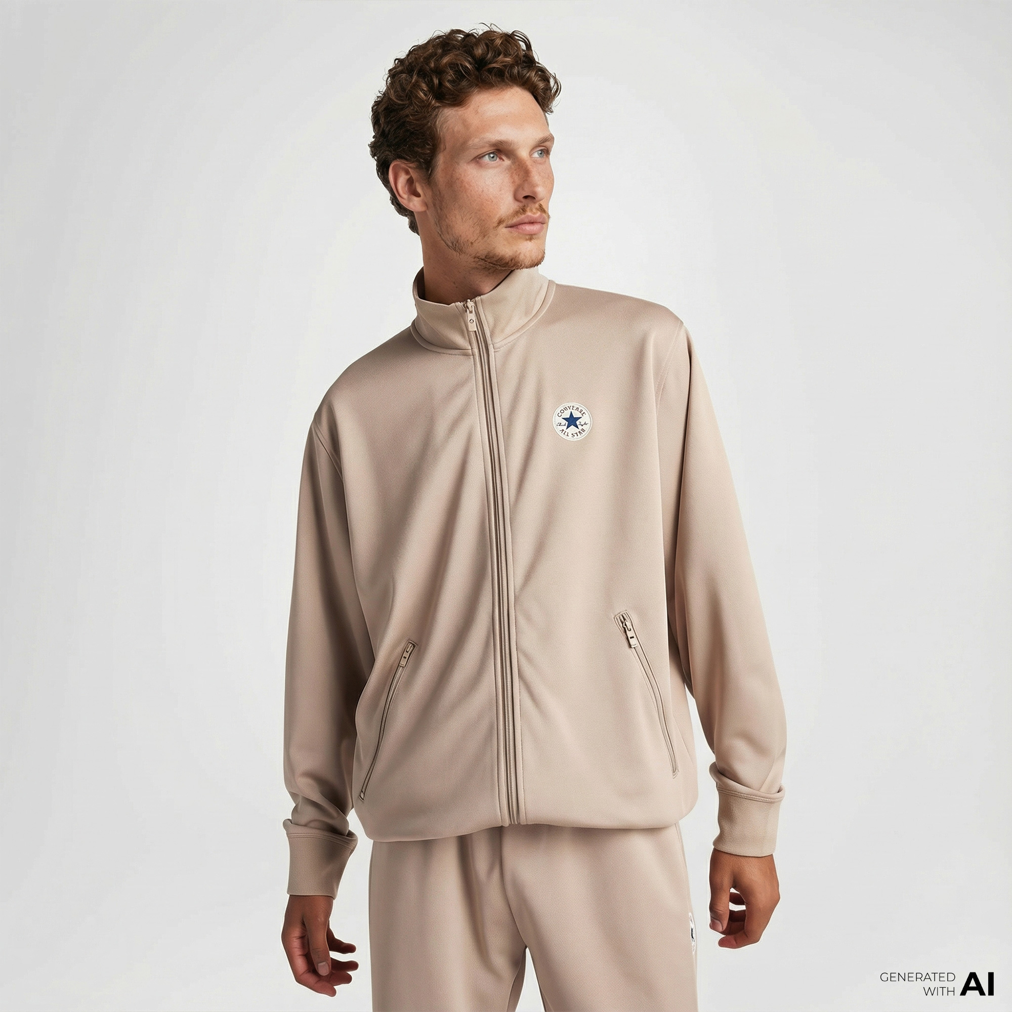  Converse Erkek Grafik Baskılı Bej Eşofman Üstü