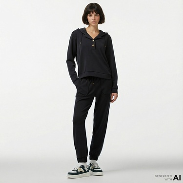  Nautica Kadın Siyah Regular Fit Eşofman Altı