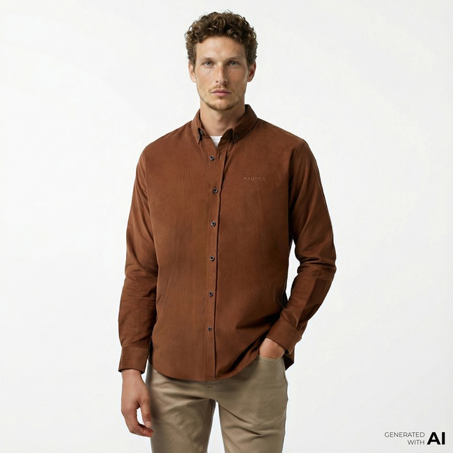  Nautica Erkek Kahverengi Classic Fit Gömlek