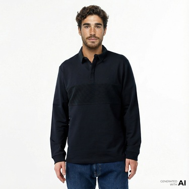  Nautica Erkek Siyah Uzun Kollu Polo Yaka T-Shirt