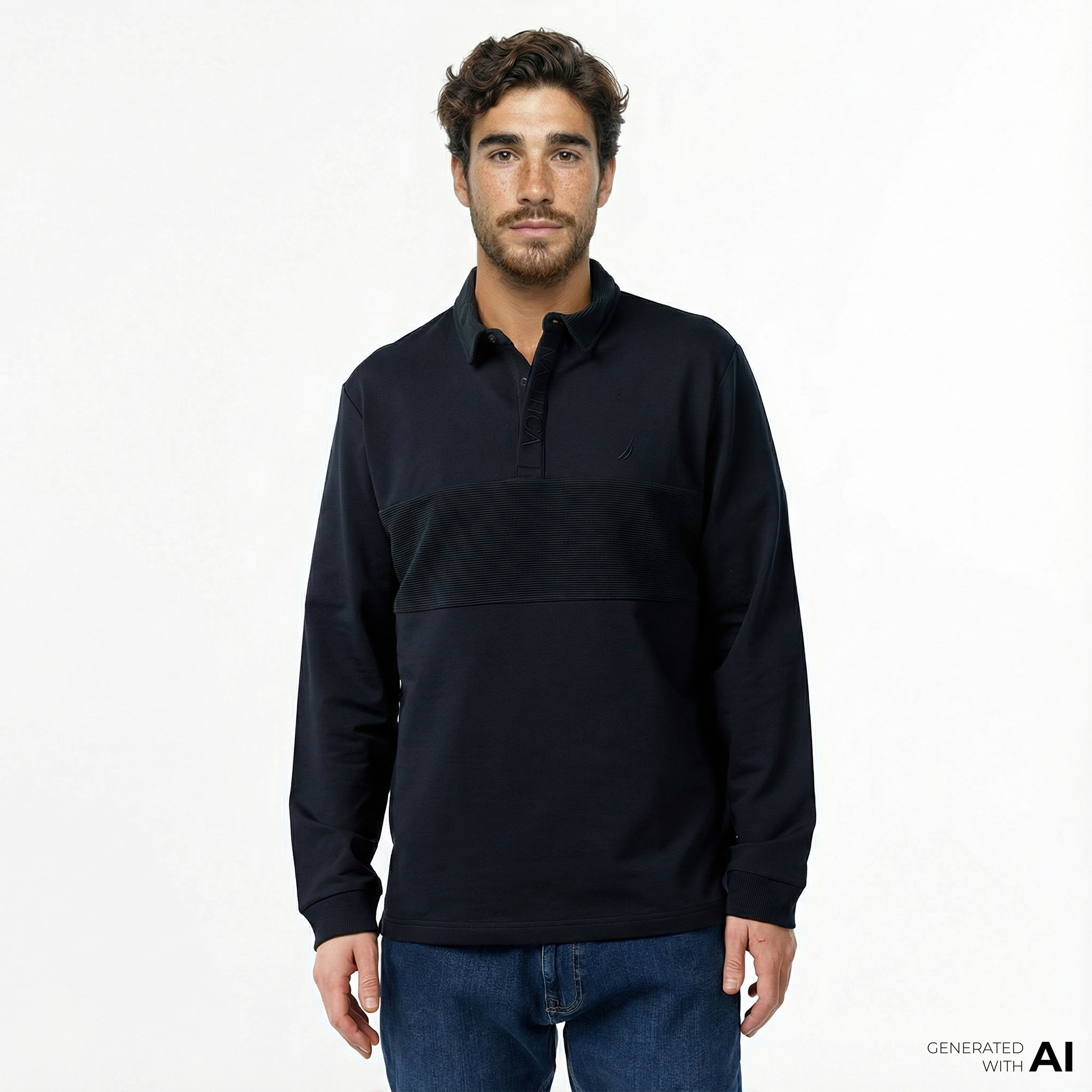  Nautica Erkek Siyah Uzun Kollu Polo Yaka T-Shirt