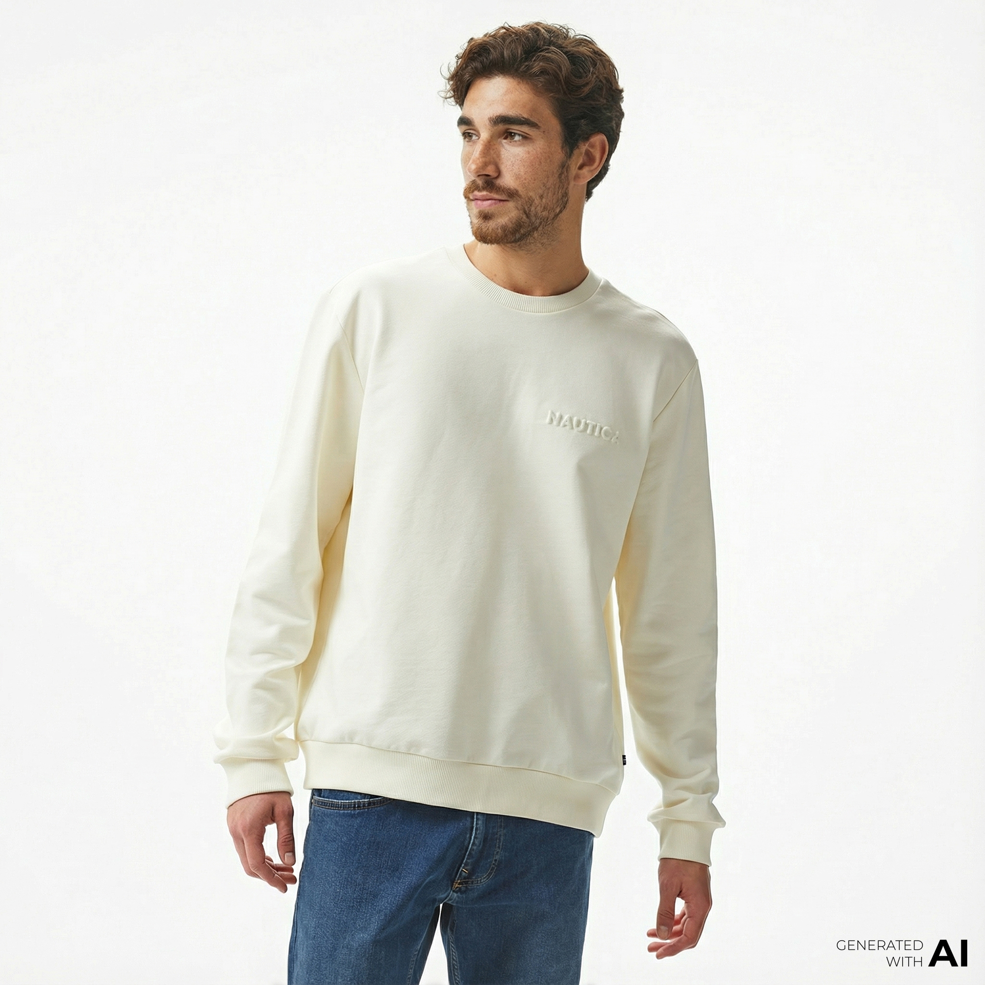  Nautica Erkek Beyaz Regular Fit Sweatshirt