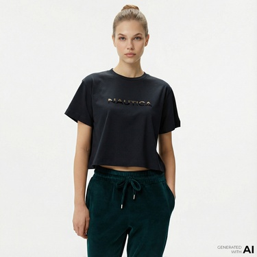  Nautica Kadın Siyah Kısa Kollu T-Shirt