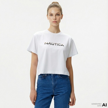  Nautica Kadın Beyaz Kısa Kollu T-Shirt