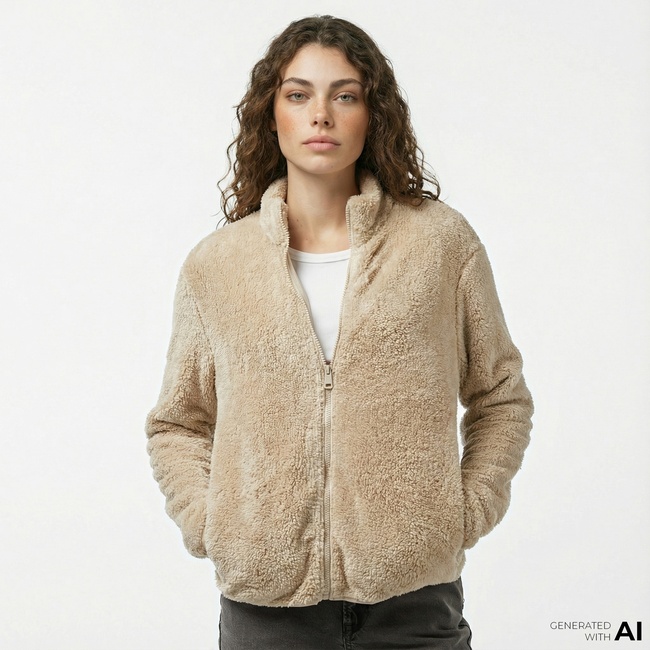  Nautica Kadın Bej Regular Fit Fermuarlı Peluş Sweatshirt