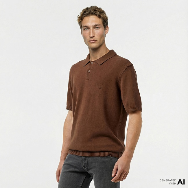  Nautica Erkek Kahverengi Classic Fit Kısa Kollu Triko