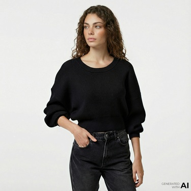  Nautica Kadın Siyah Regular Fit Kazak