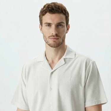  Nautica Erkek Gri Classic Fit Kısa Kollu Gömlek