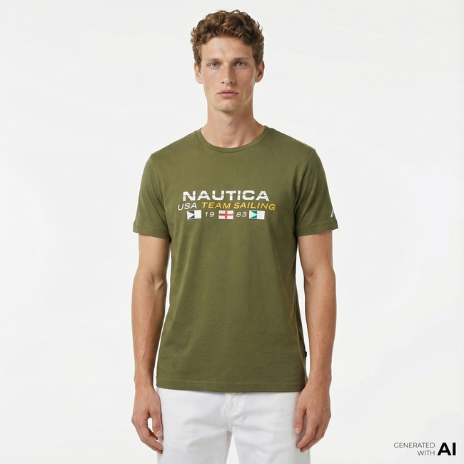  Nautica Erkek Yeşil Standart Fit Kısa Kollu Baskılı T-Shirt