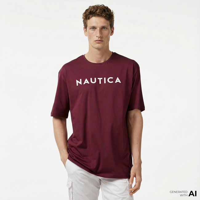  Nautica Erkek Bordo Oversize T-Shirt