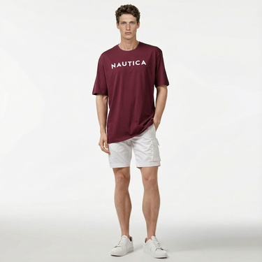  Nautica Erkek Bordo Oversize T-Shirt