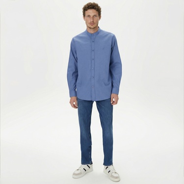  Nautica Erkek Mavi Classic Fit Keten Gömlek