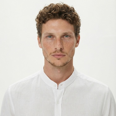  Nautica Erkek Beyaz Classic Fit Keten Gömlek