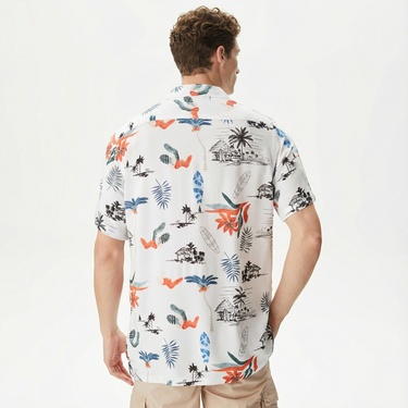  Nautica Erkek Beyaz Classic Fit Kısa Kollu Desenli Gömlek