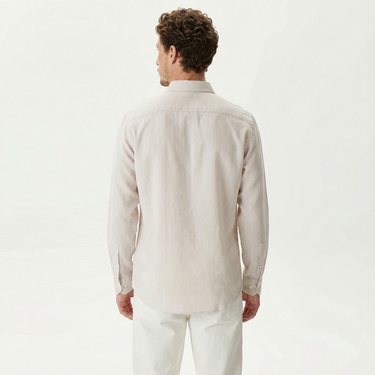  Nautica Erkek Kırık Beyaz Classic Fit Uzun Kollu Renk Bloklu Gömlek