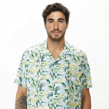  Nautica Erkek Mavi Classic Fit Kısa Kollu Desenli Gömlek