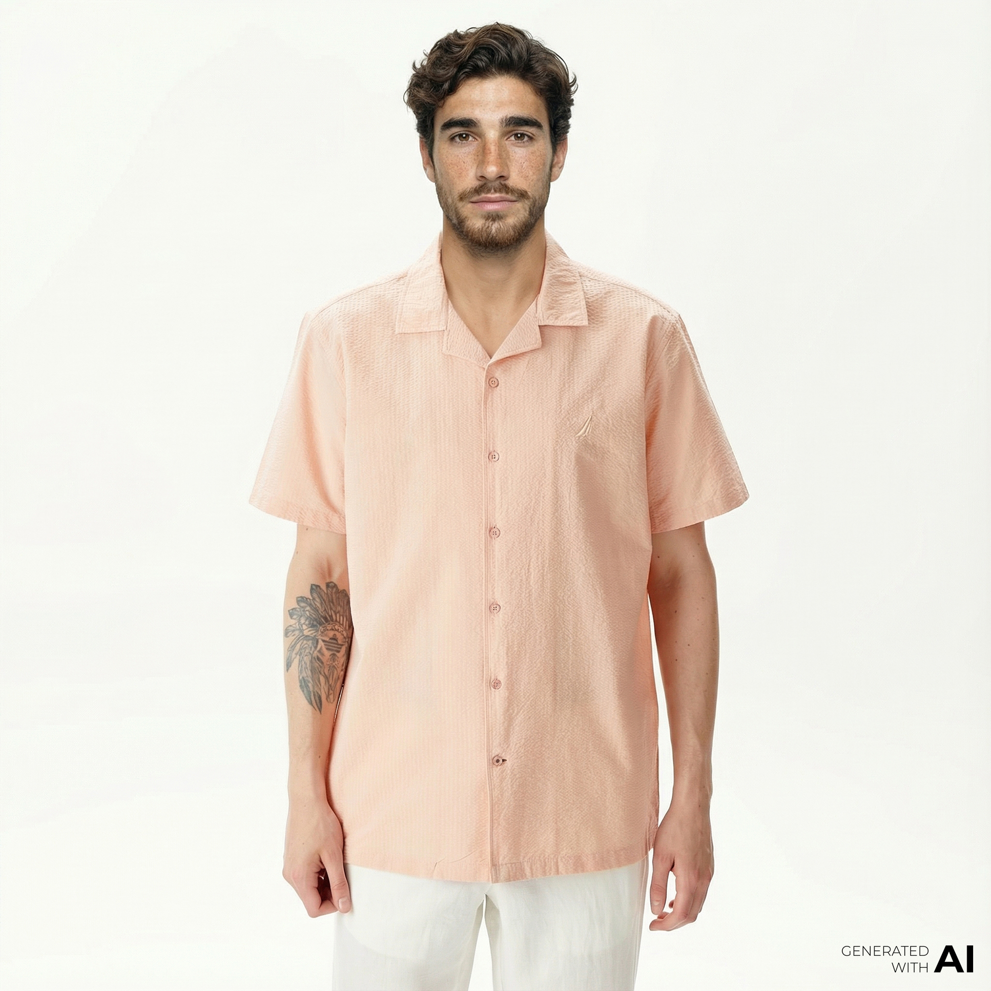  Nautica Erkek Turuncu Classic Fit Kısa Kollu Gömlek