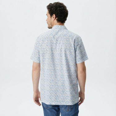  Nautica Erkek Beyaz Classic Fit Kısa Kollu Desenli Gömlek