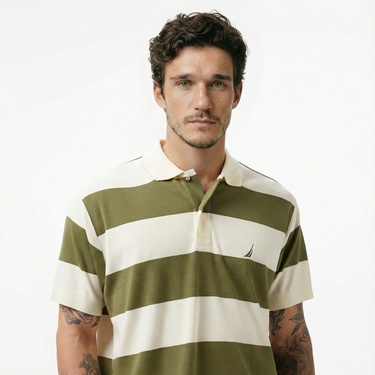  Nautica Erkek Yeşil Classic Fit Kısa Kollu Çizgili Polo Yaka T-Shirt