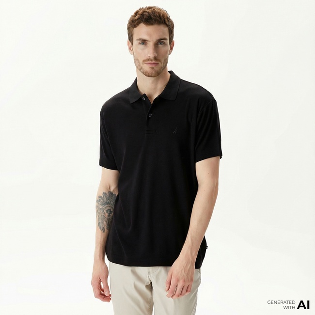  Nautica Erkek Siyah Classic Fit Kısa Kollu Polo Yaka T-Shirt